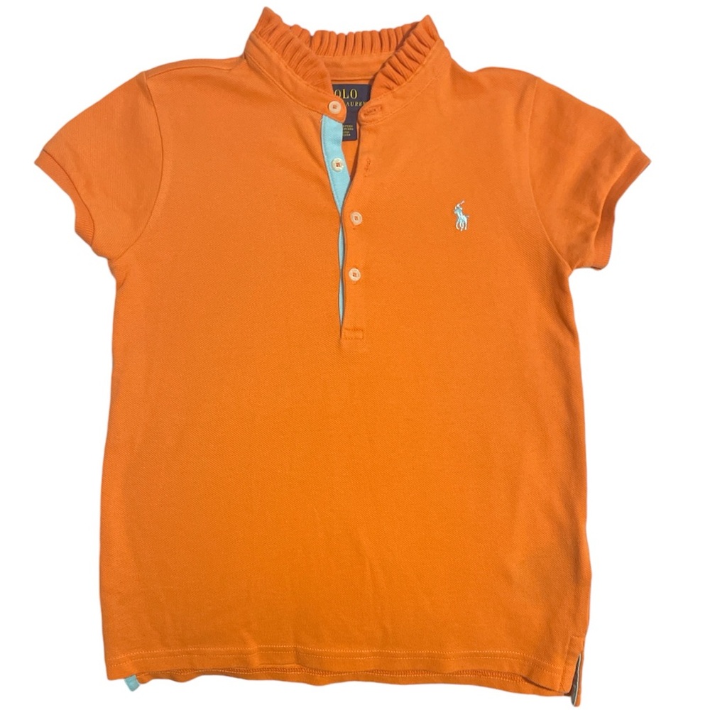 Ralph Lauren pleated collar kids polo Orange Sz 6